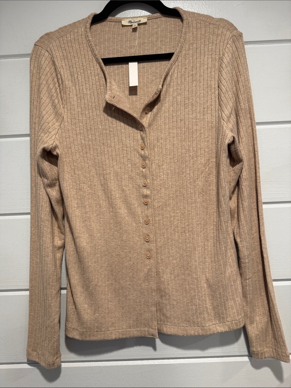 Madewell Tan Ribbed Button-Front Long Sleeve Top. Size XL